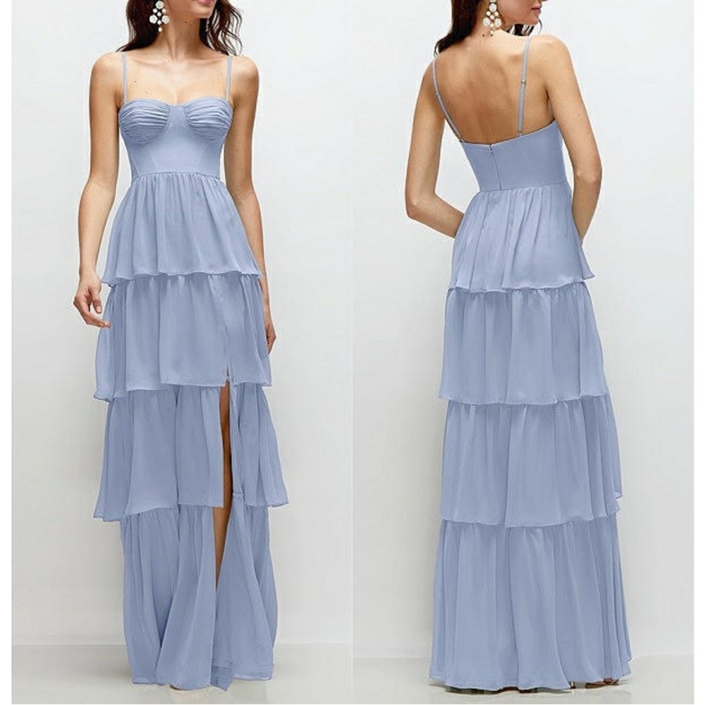 Dessy Collection Light Blue Tiered Maxi Dress